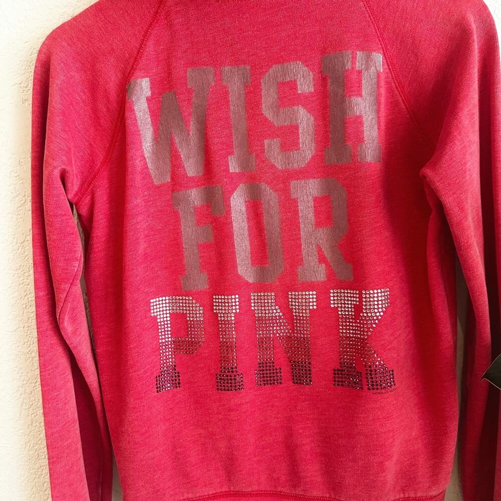 VTG Pink Victoria's Secret Zip Up Hoodie Medium Logo Y2K Bling Rhinestone - Picture 4 of 9